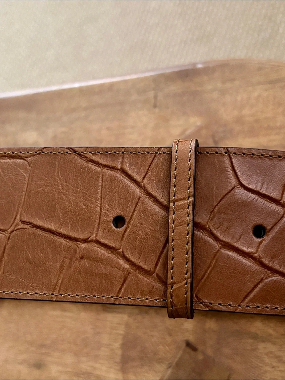 Chico's Croc-Embossed Wide Full Grain Brown Leather Belt with Square Buckle - XL